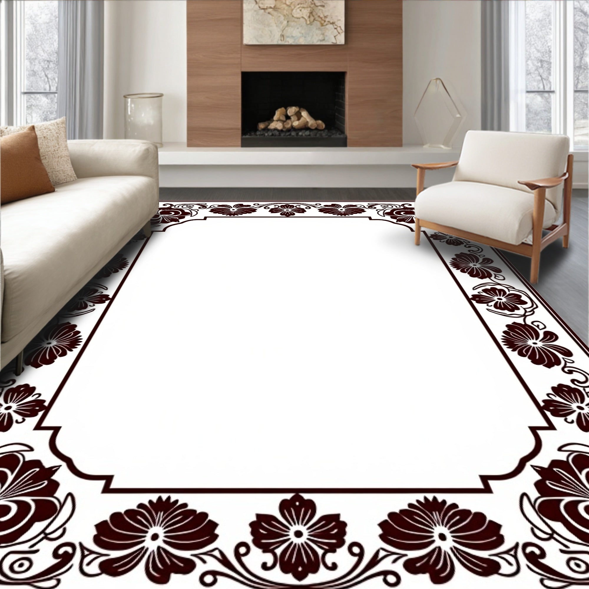 Ornate Floral Border Rug