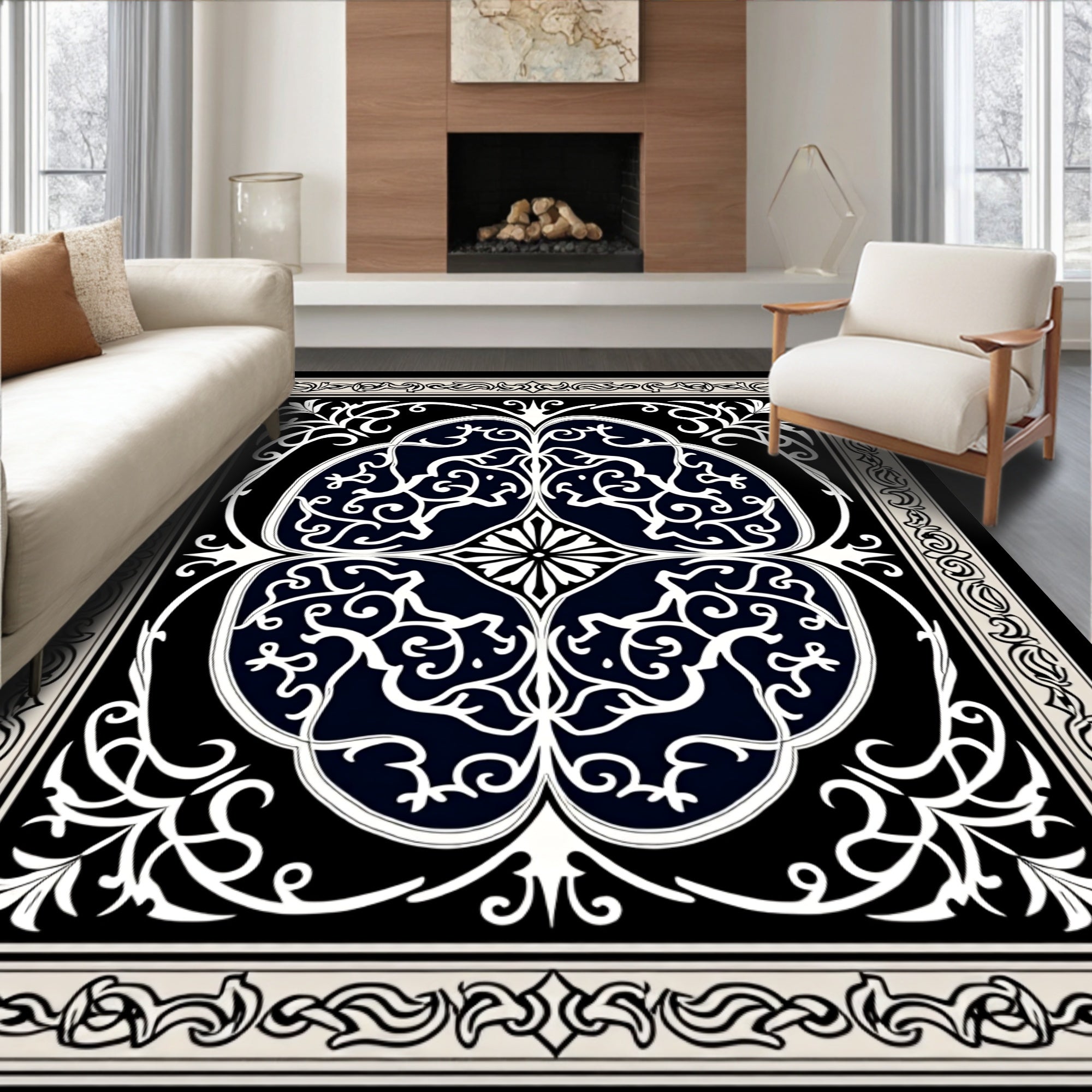 Intricate Floral Swirl Patterned Rug