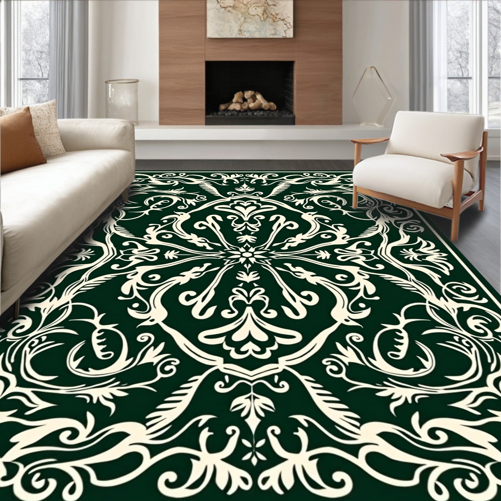 Intricate Cream Floral Damask Rug