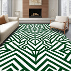 Emerald Green Abstract Geometric Maze Rug