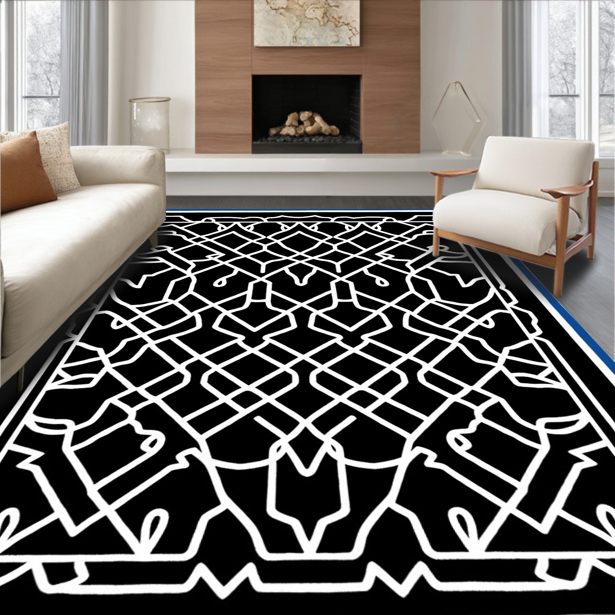 Classic White Arabesque Pattern Rug