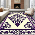 Elegant Purple Floral Scroll Frame Rug