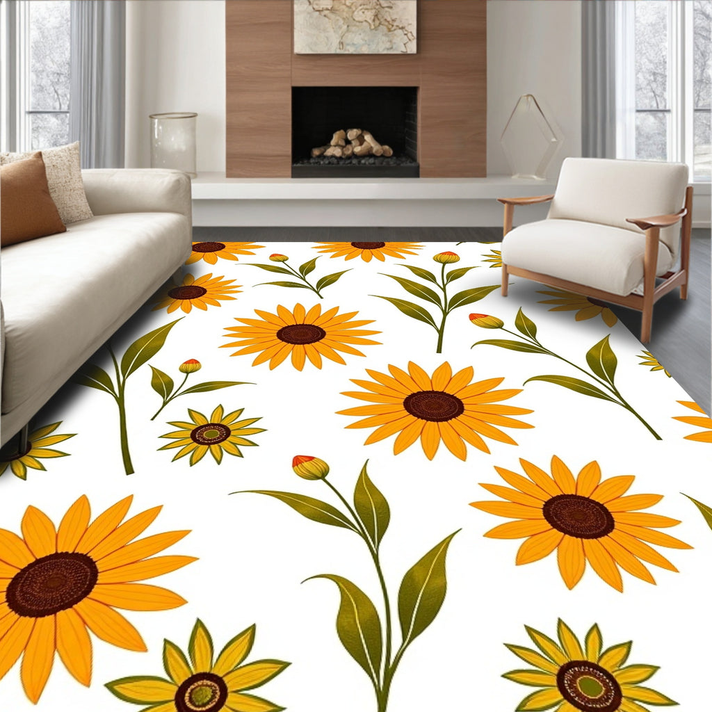 Sunflower Pattern With Green Leaves Rug