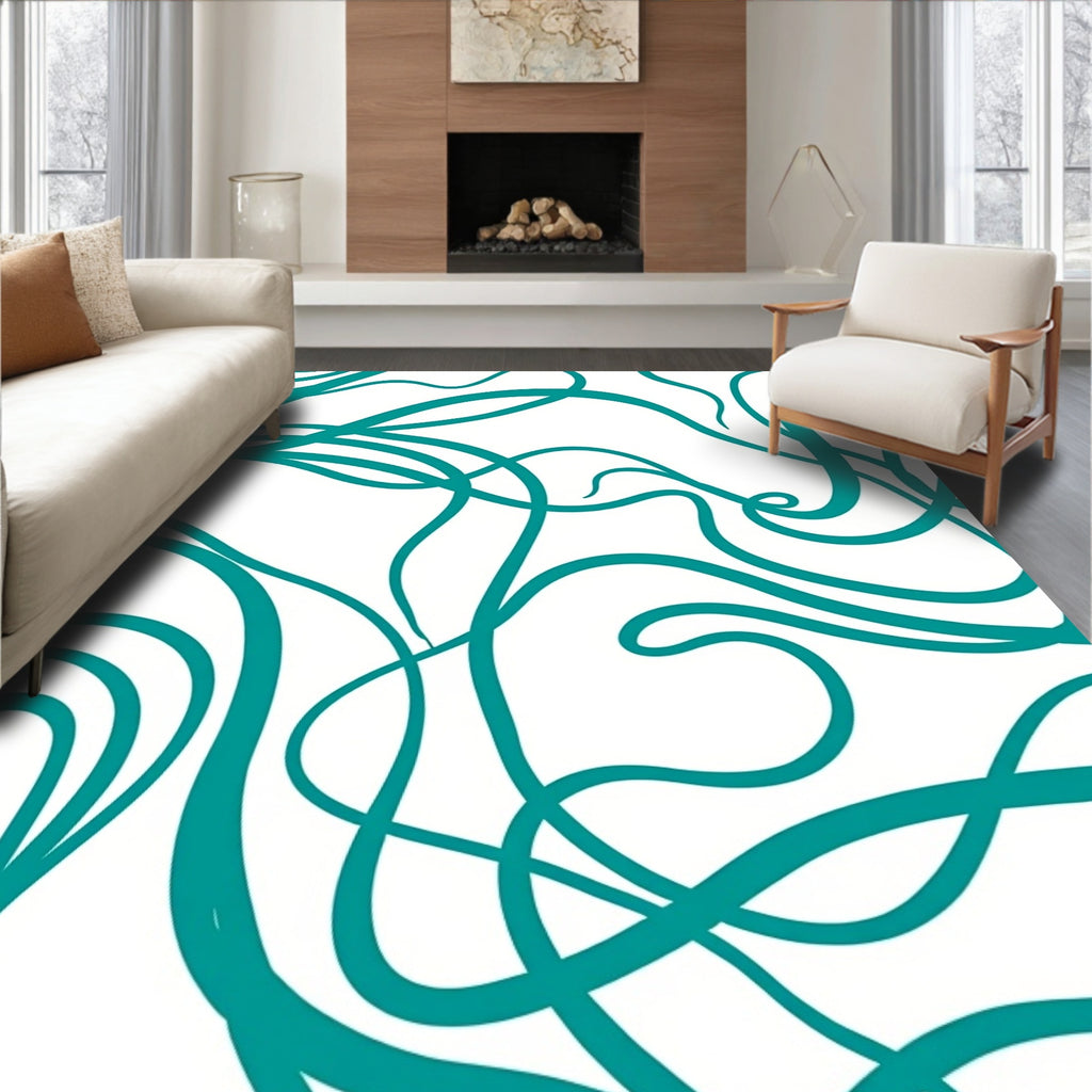Teal Swirl Abstract Pattern Rug