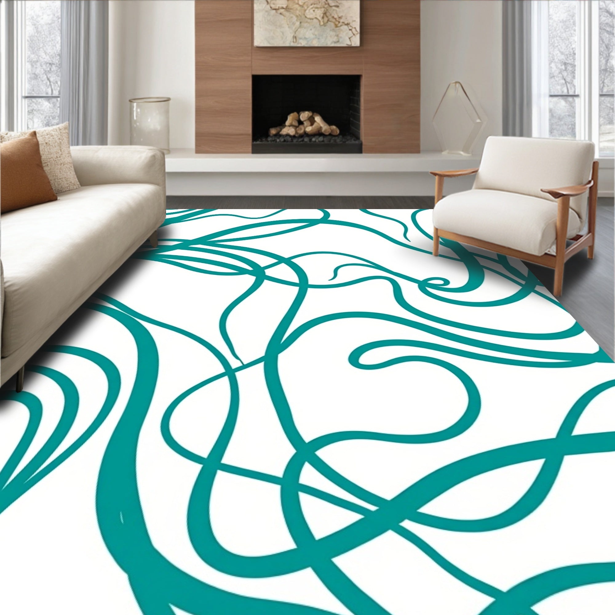 Teal Swirl Abstract Pattern Rug