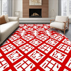 Red White Intersecting Geometric Design Rug