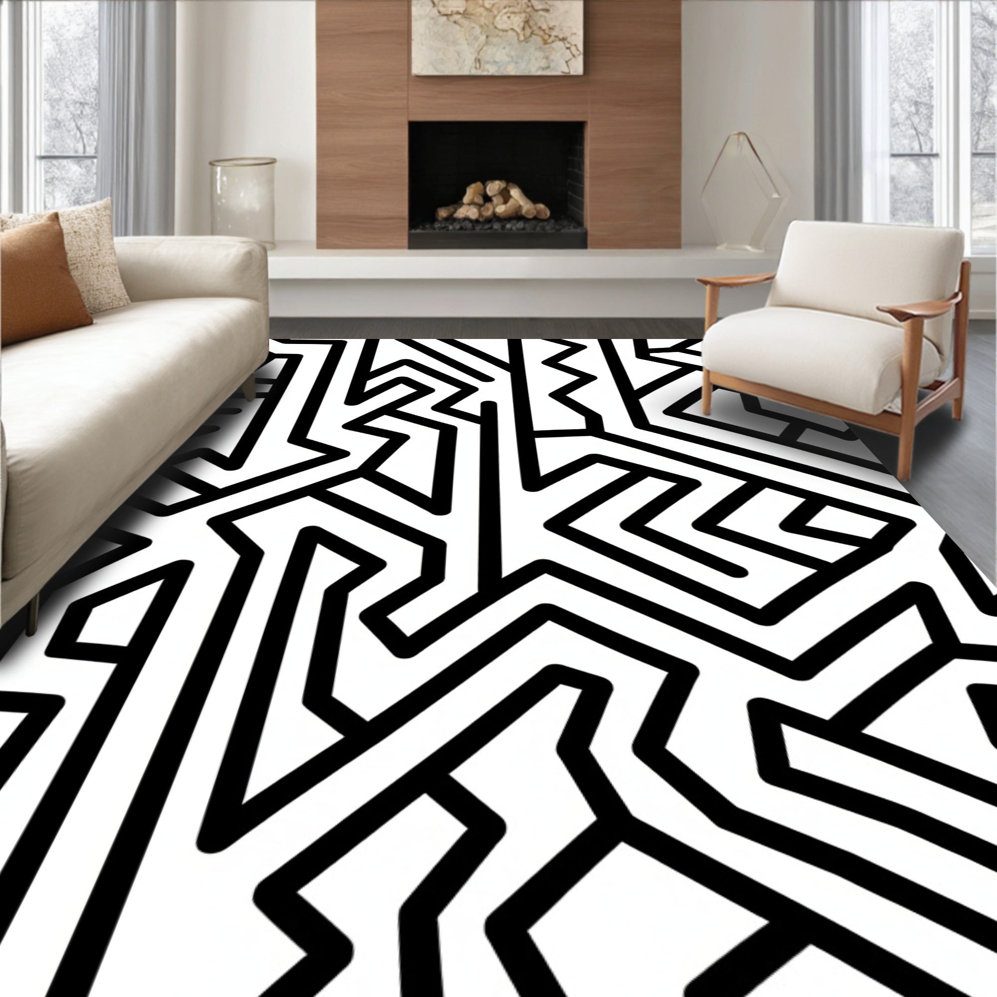 Abstract Geometric Maze Pattern Rug