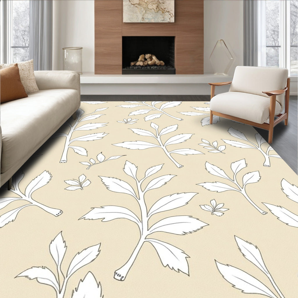 Delicate Leaf Pattern Outline Design Rug
