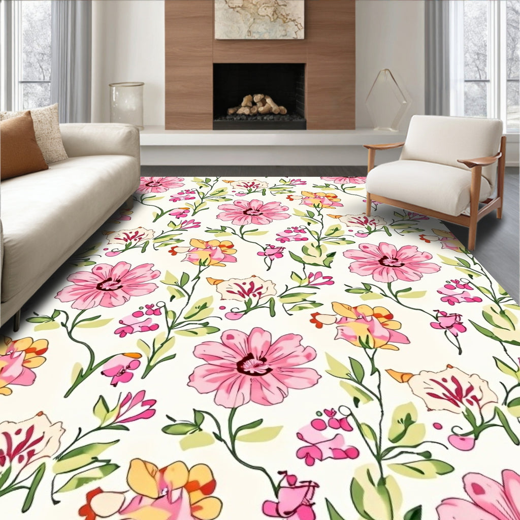 Vibrant Pink Floral Vine Pattern Rug