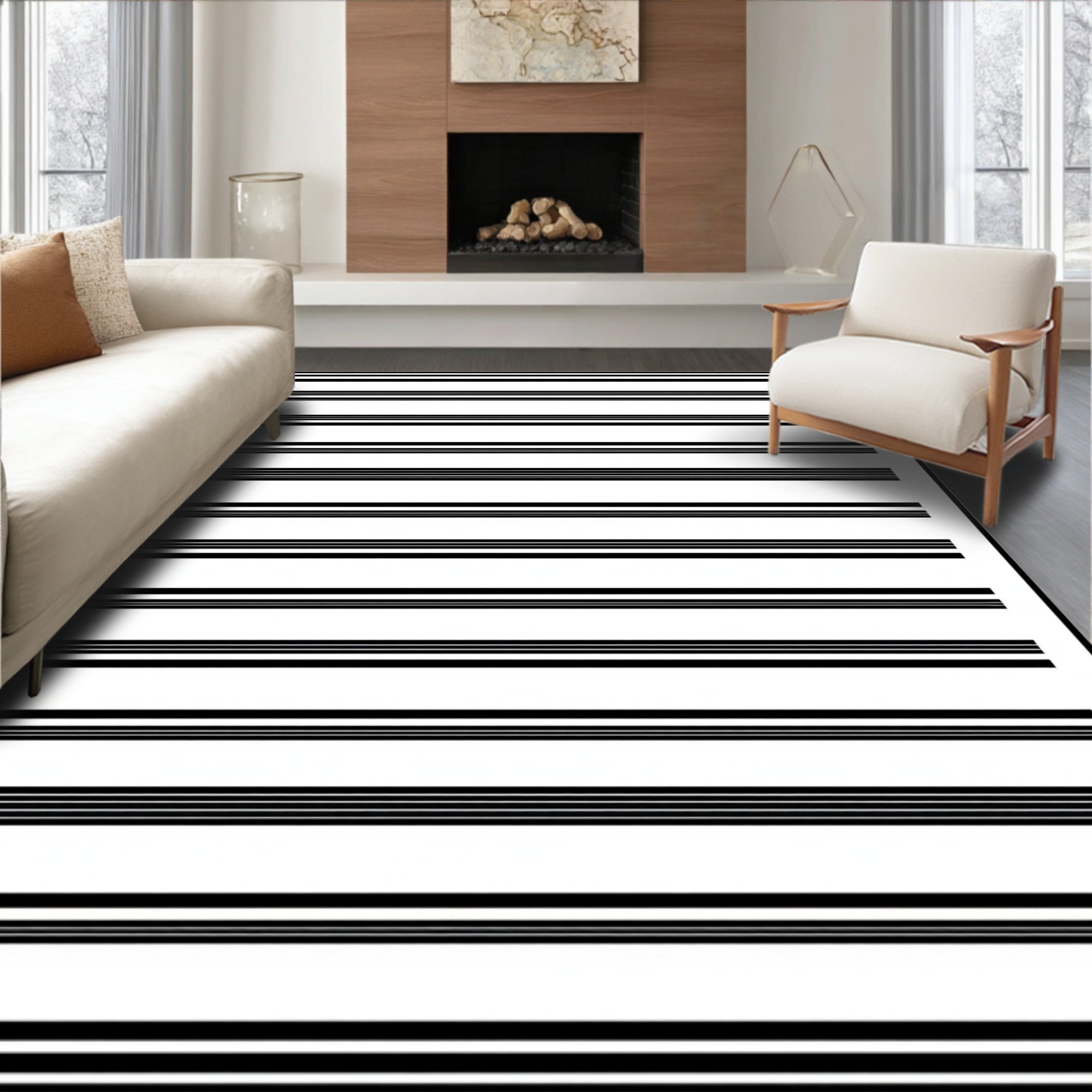 Bold Black And White Stripe Pattern Rug