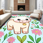 Cute Cow with Pink Floral Garden Rug