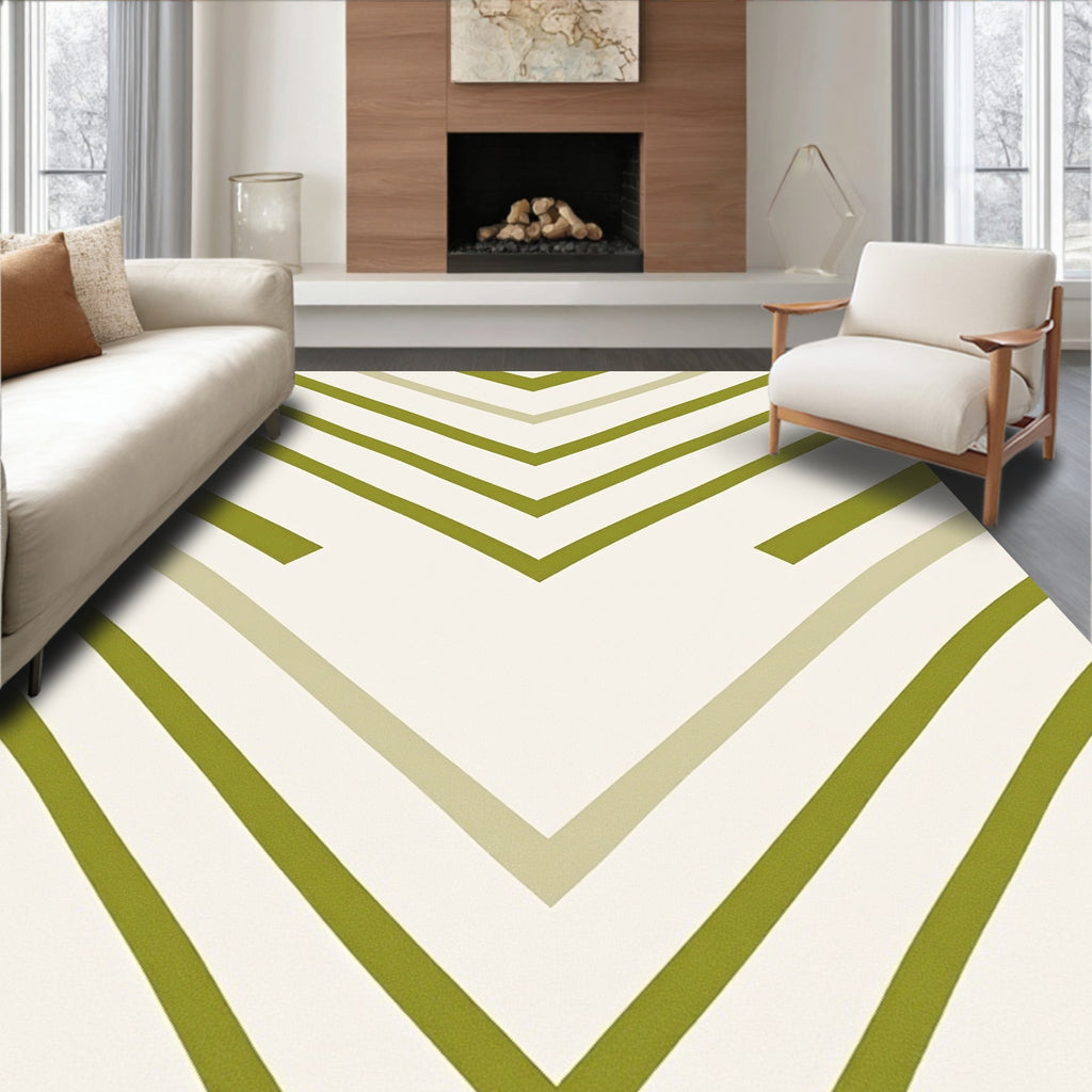 Olive Chevron Patterned Design Rug