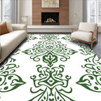 Ornate Green Damask Scroll Pattern Rug