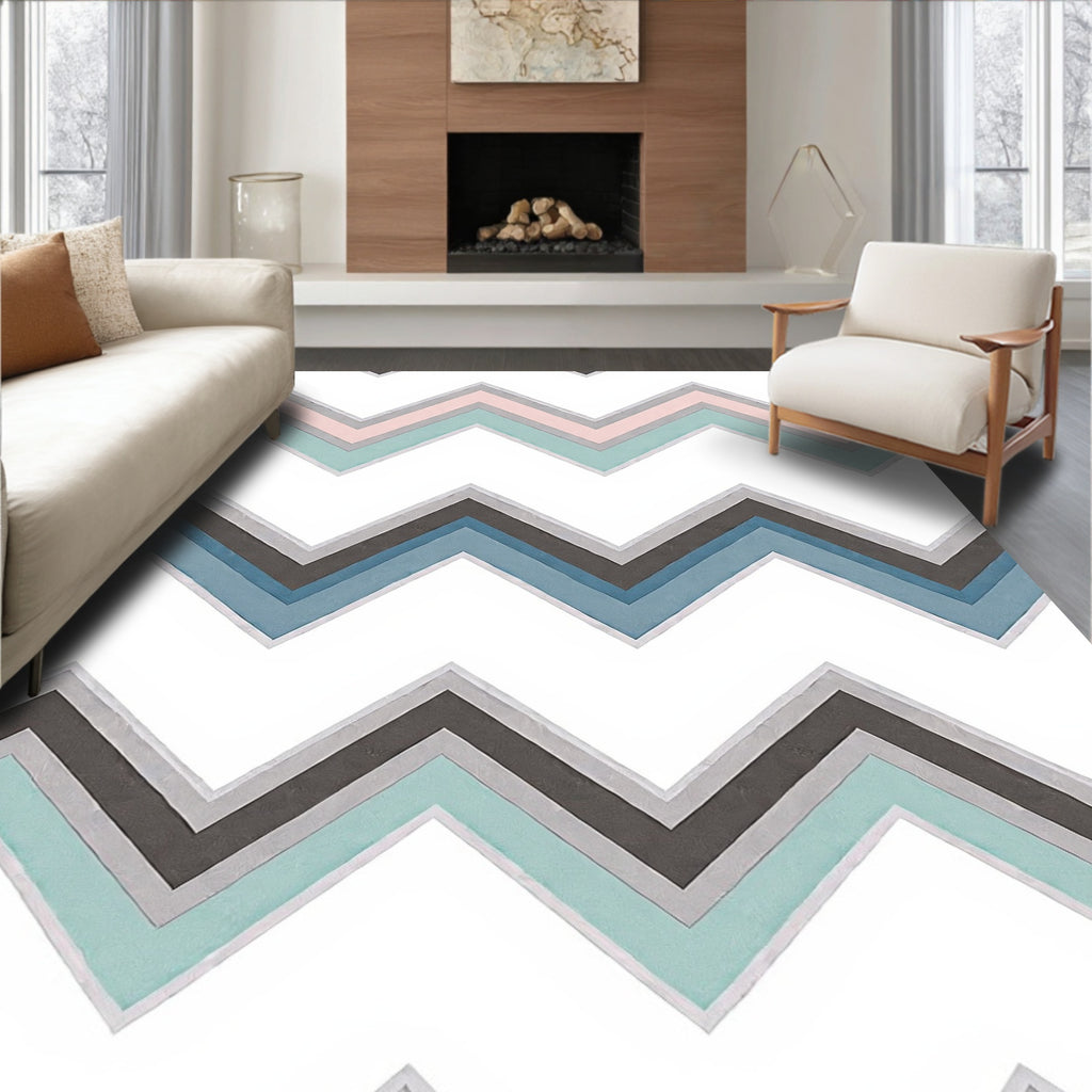 Pastel Chevron Zigzag Pattern Design Rug