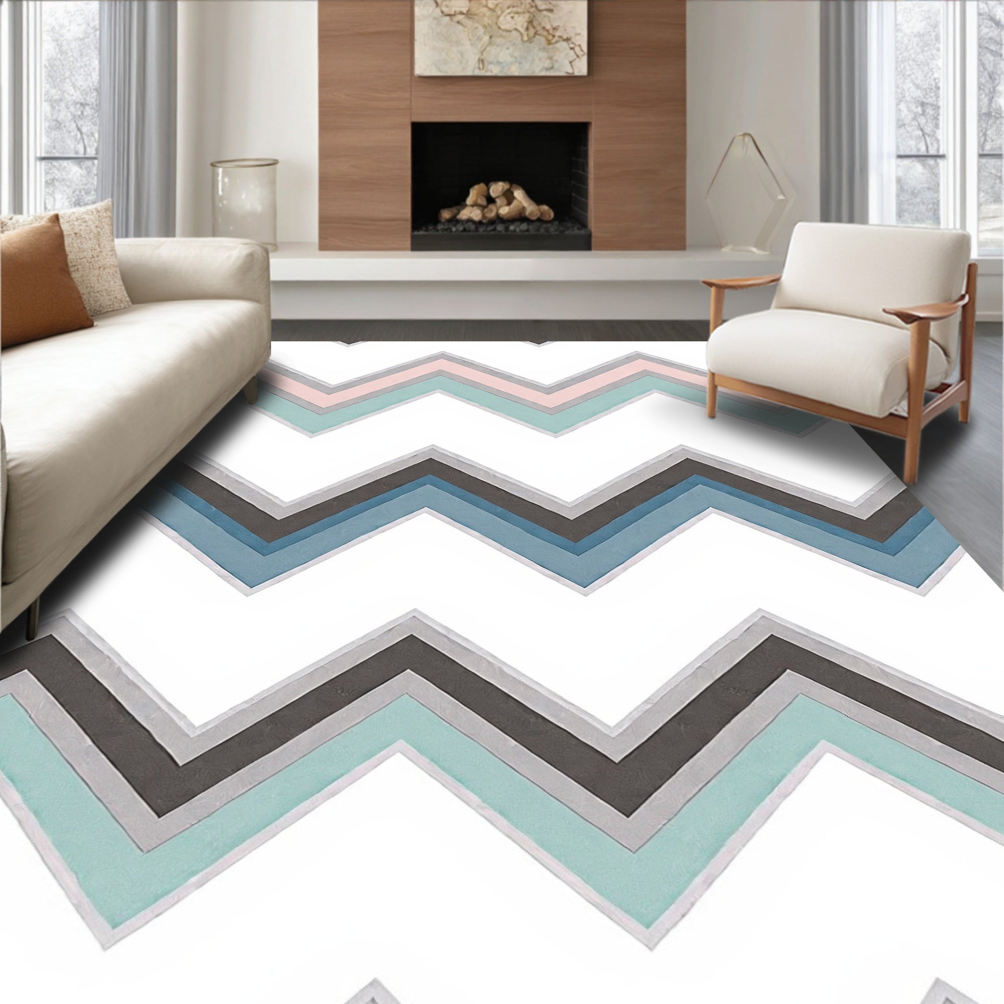 Pastel Chevron Zigzag Pattern Design Rug