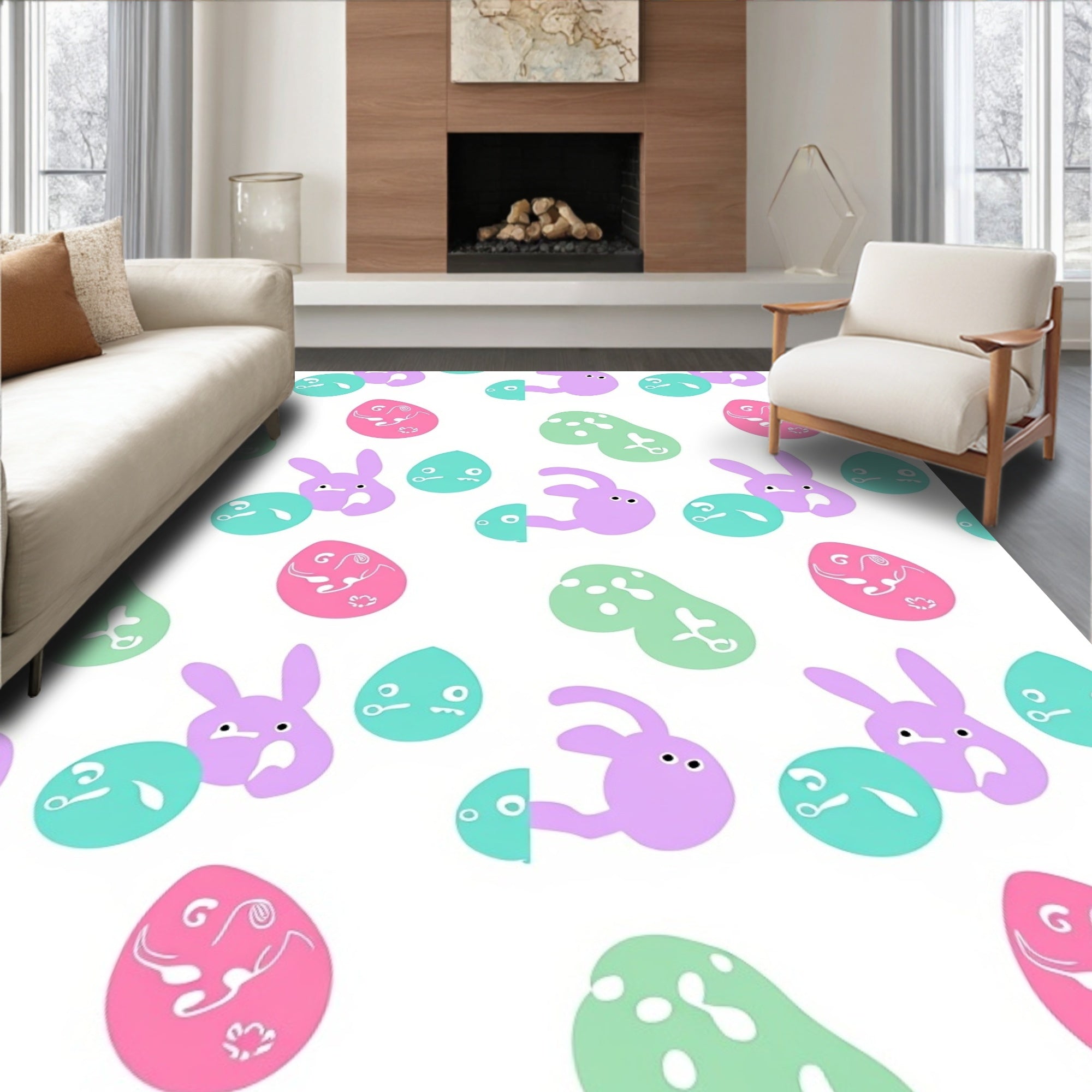 Cute Bunny Egg Pattern Design Rug