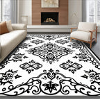 Ornate Black White Traditional Patterns Rug