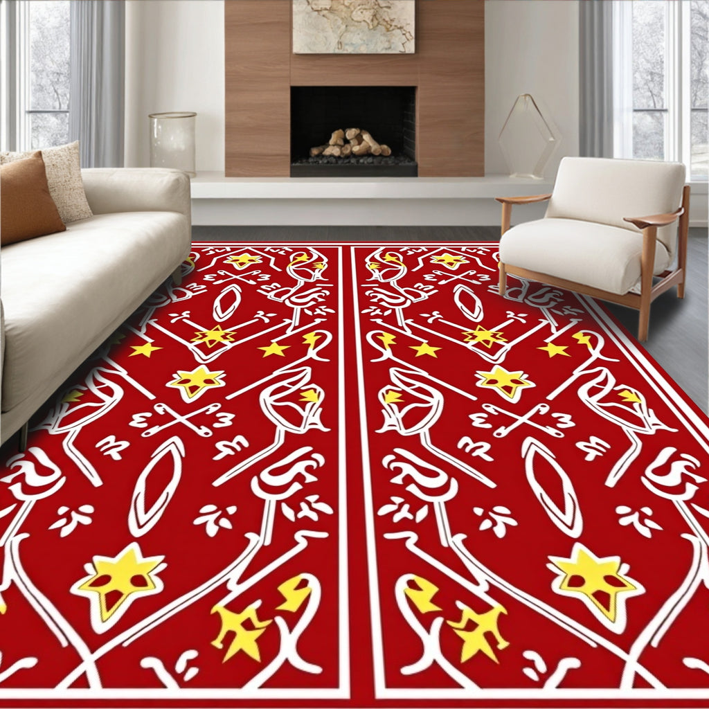 Vibrant Red Golden Star Medallion Rug
