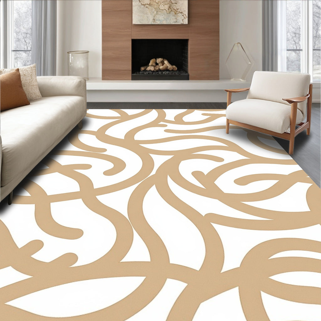 Modern Swirling Beige Abstract Pattern Rug