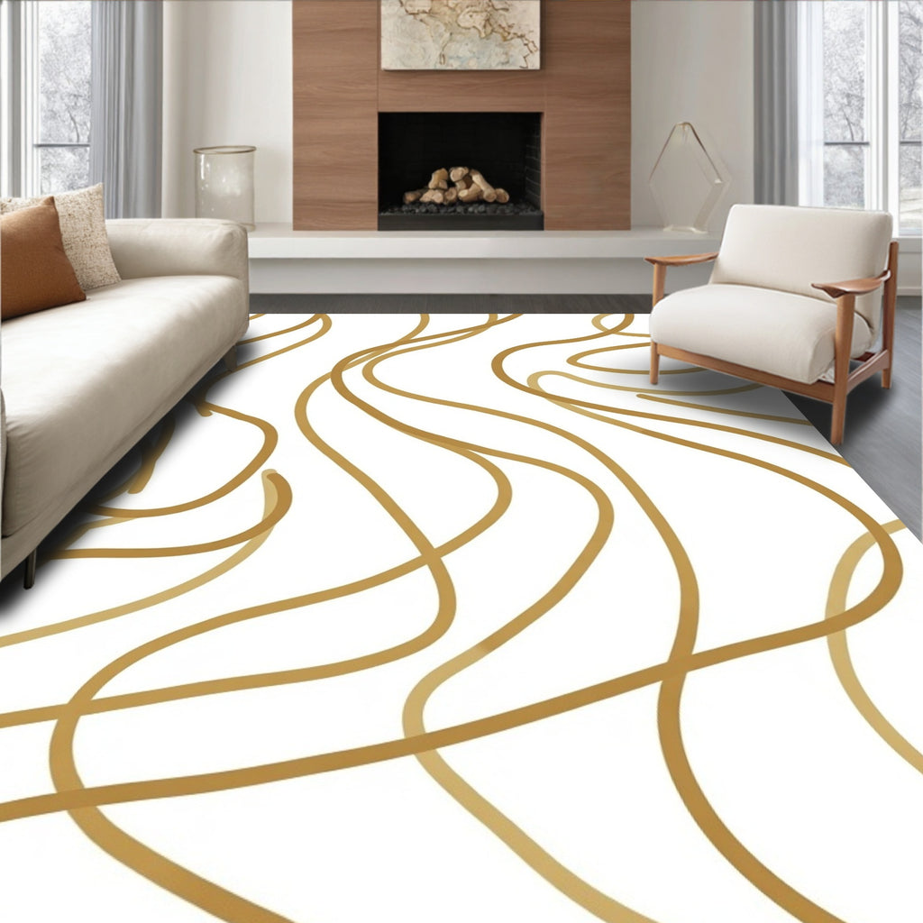 Abstract Gold Swirls Pattern Rug