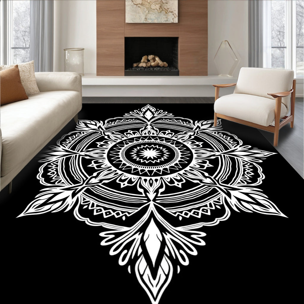 Intricate White Lace Mandala Pattern Rug