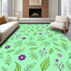 Green Purple Floral Leaf Pattern Rug