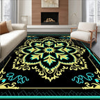 Elegant Black Gold Teal Mandala Design Rug