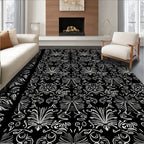 Ornate White Swirl Botanical Pattern Rug