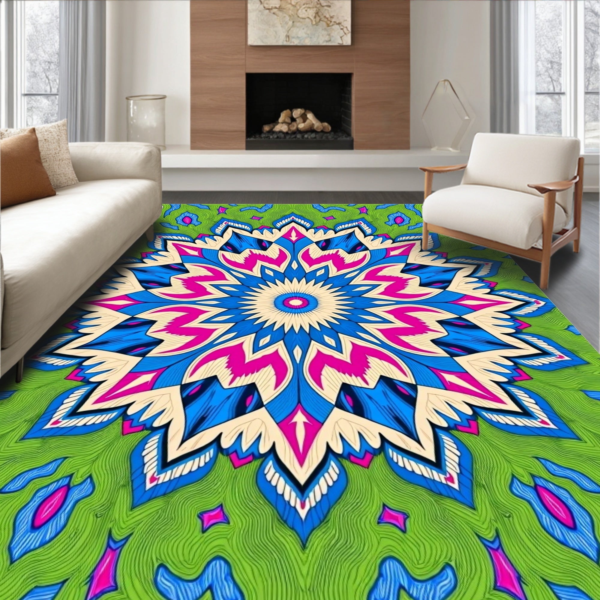 Radial Swirl Floral Pattern Rug