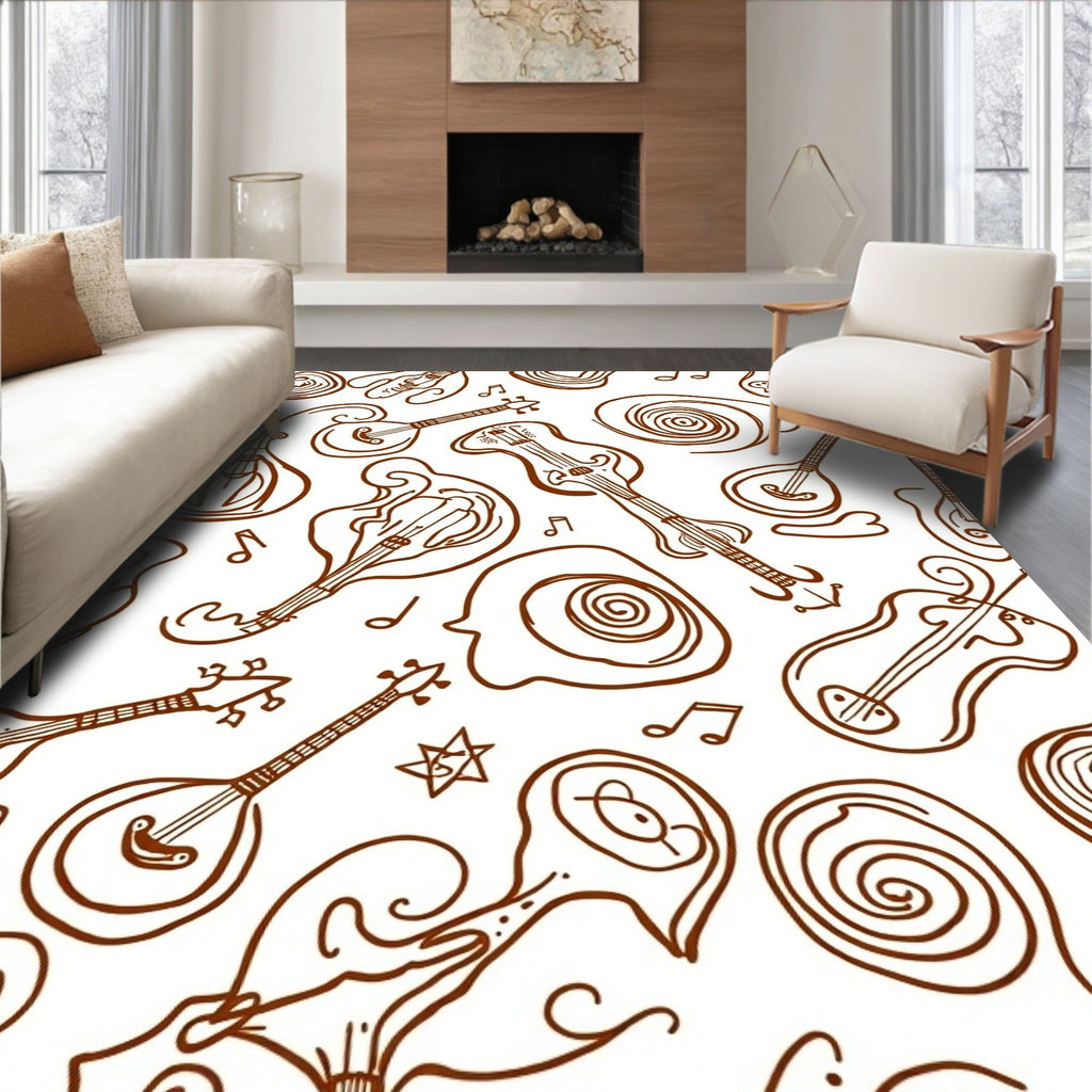 Musical Instruments Whimsical Sketch Pattern Rug