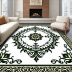 Green Cream Floral Medallion Rug