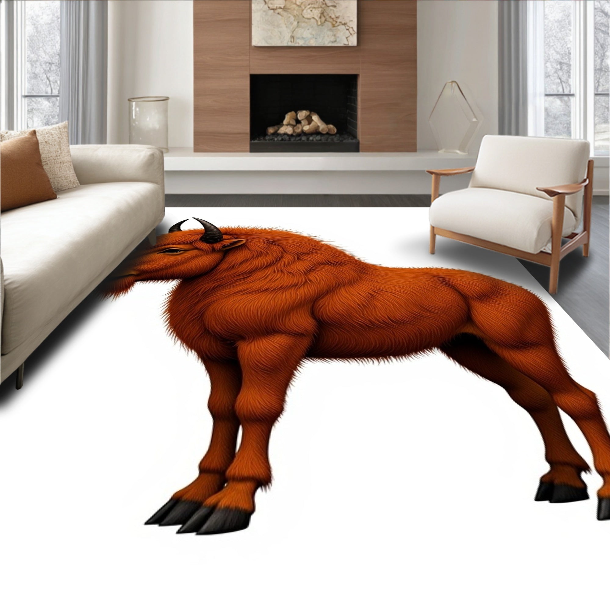 Rustic Flame Orange Yak Herd Animal Rug