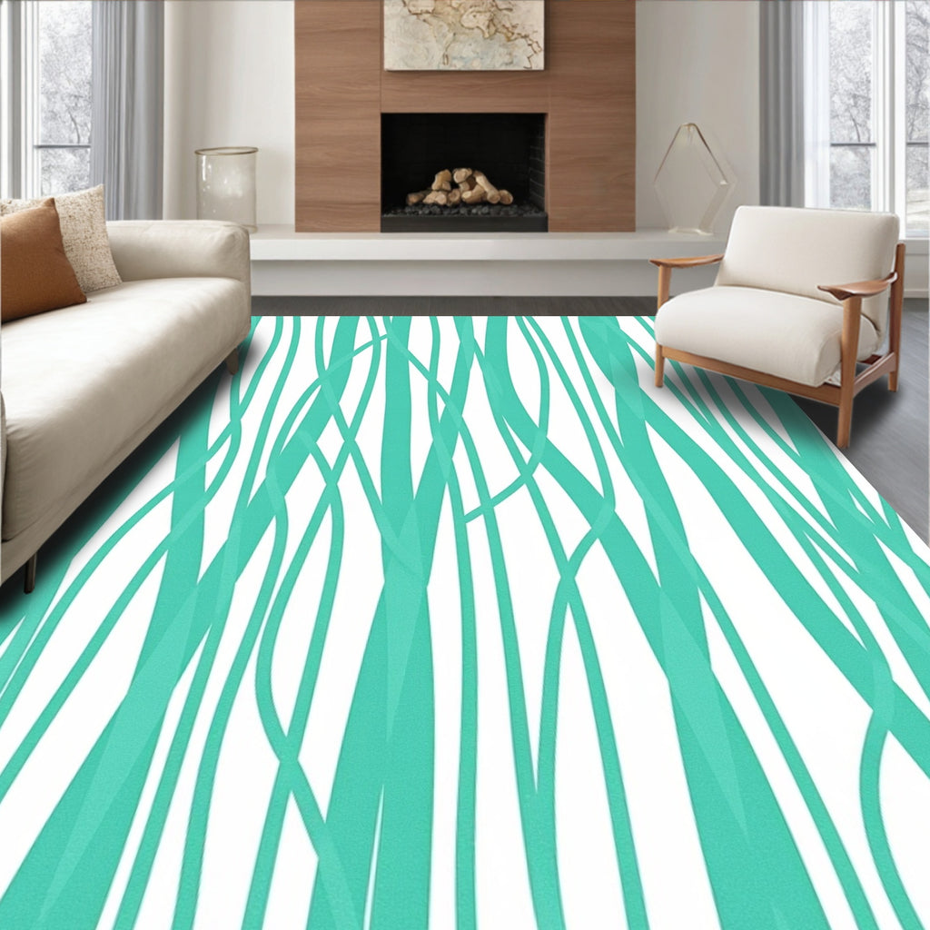 Flowing Lines Abstract Teal Pattern Rug