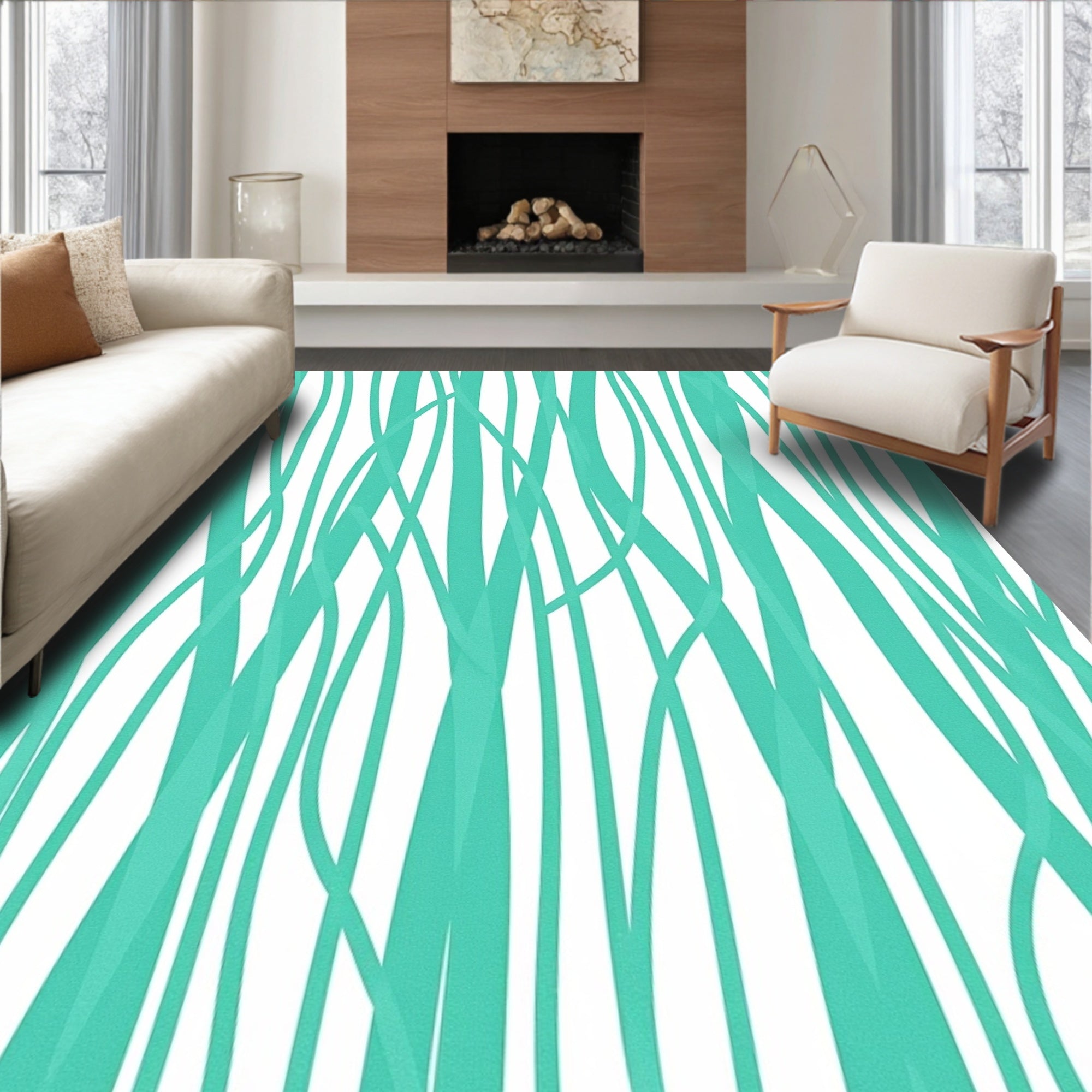 Flowing Lines Abstract Teal Pattern Rug