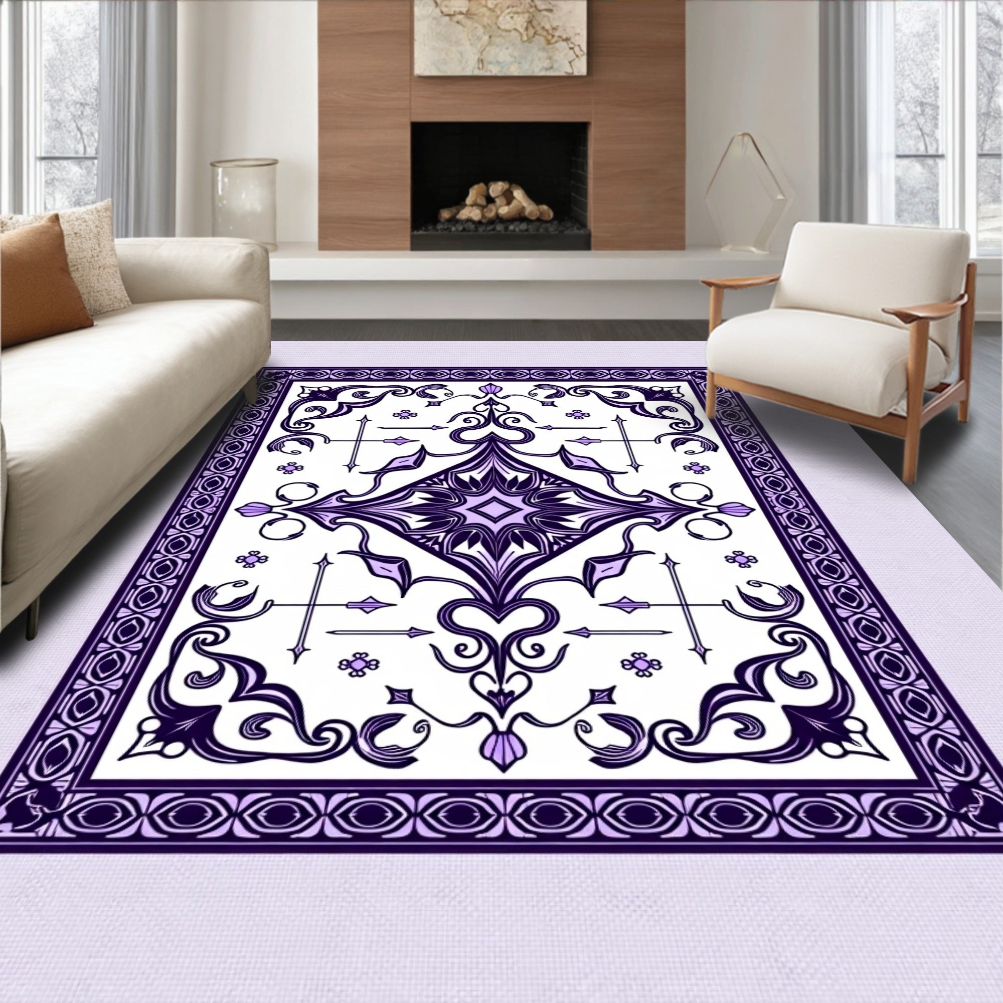 Elegant Purple Floral Mandala Pattern Rug