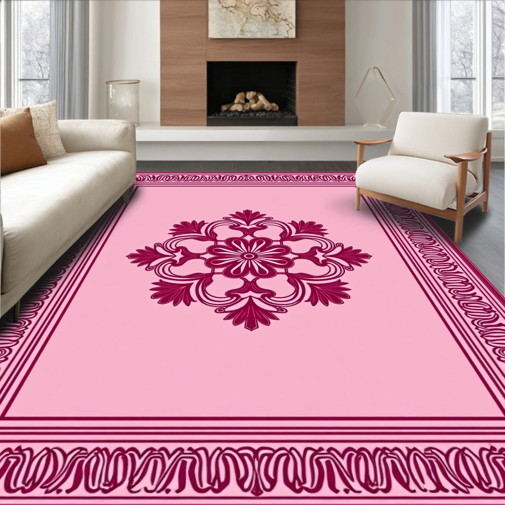 Ornate Floral Mandala Border Design Rug