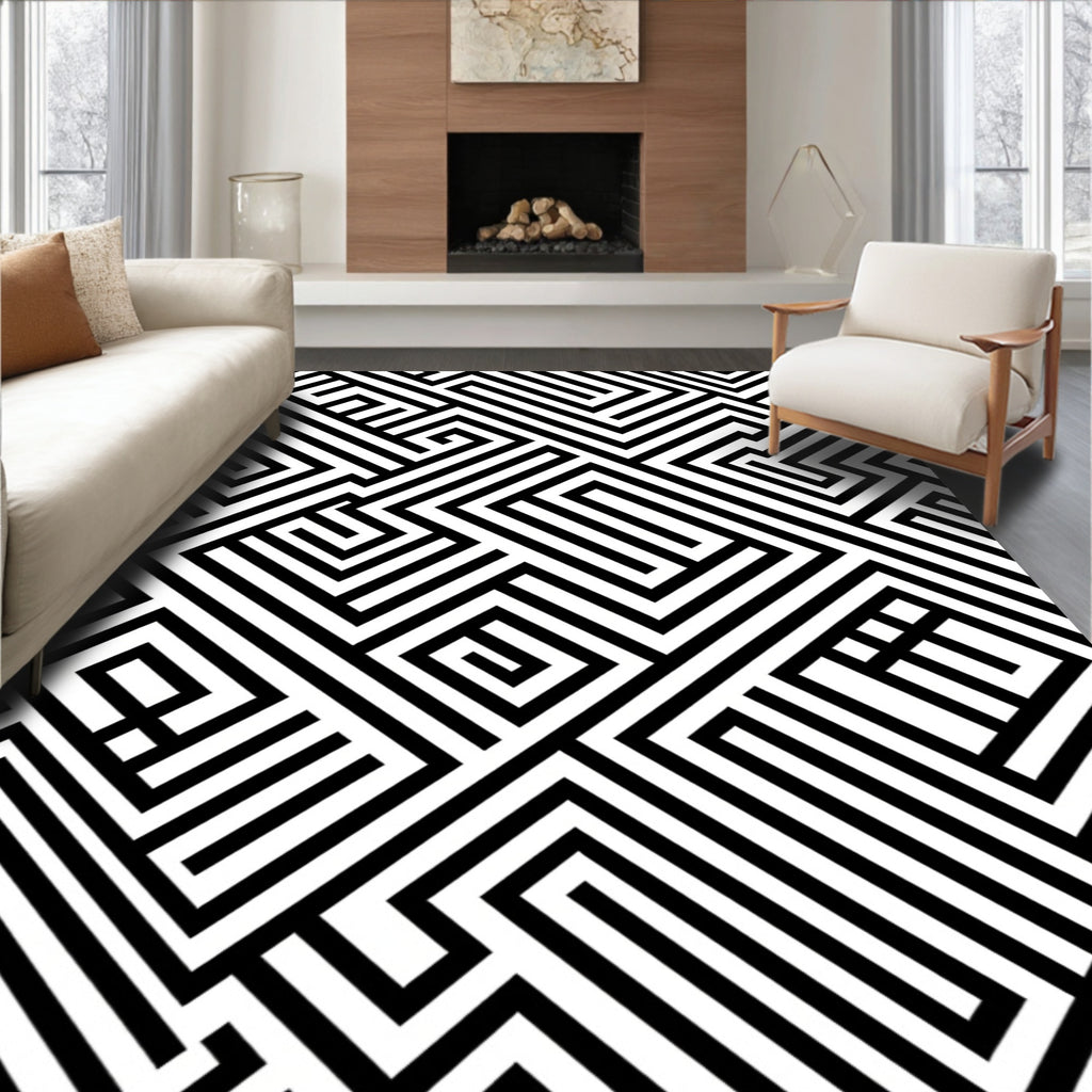 Monochromatic Linear Maze Pattern Rug