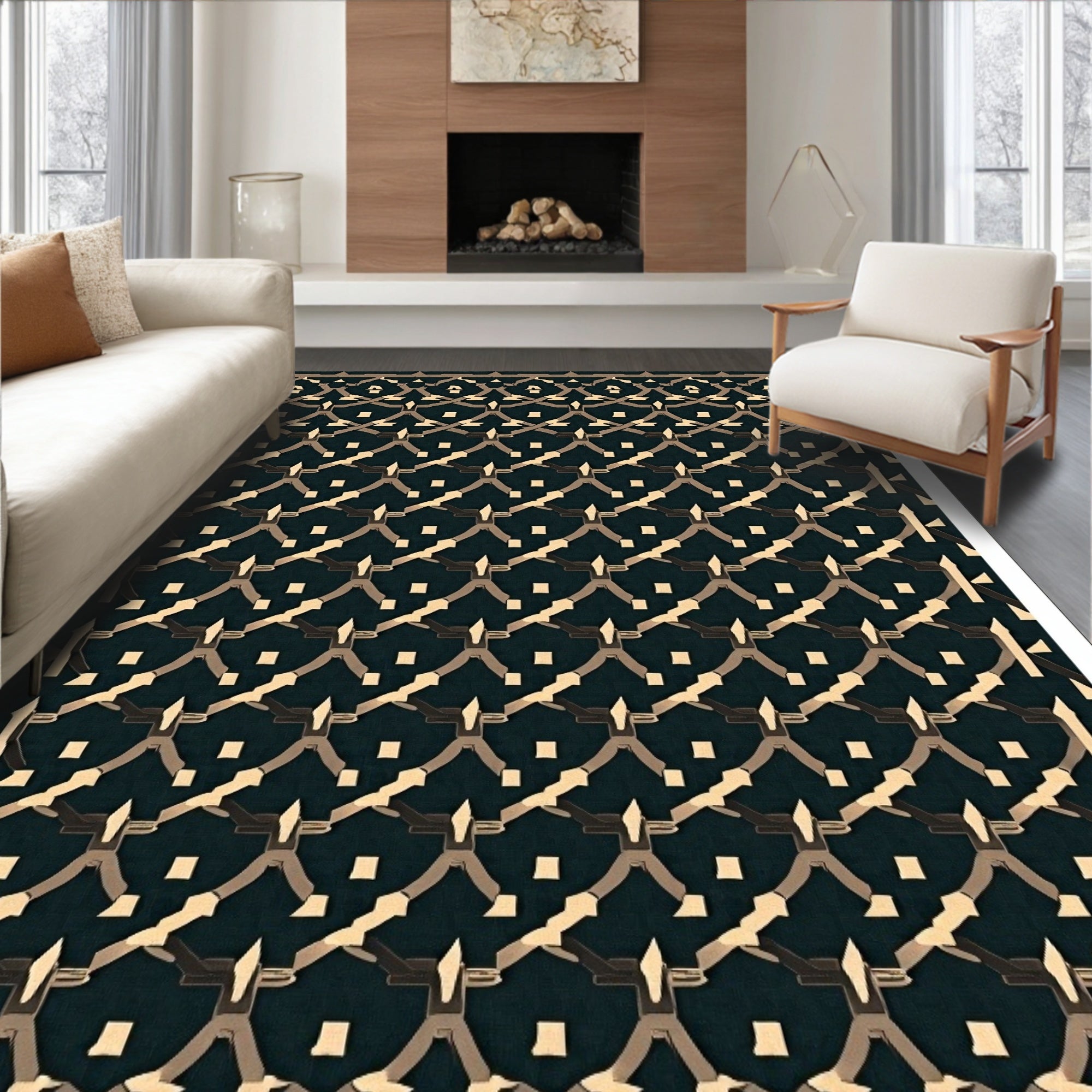 Classic Interlocking Diamond Geo Pattern Rug