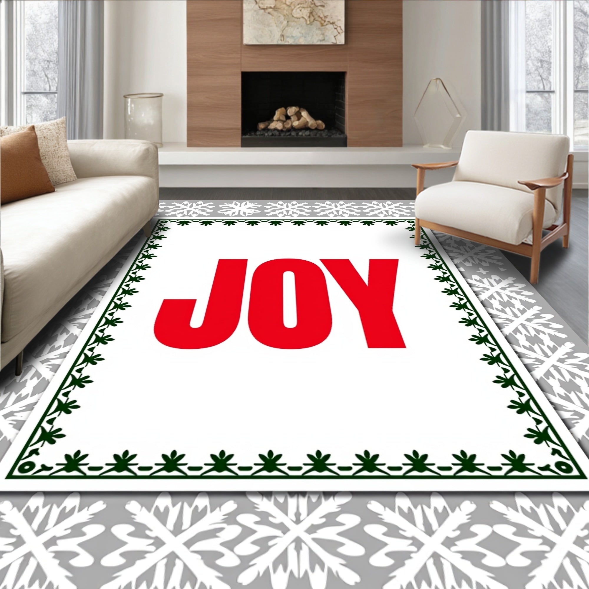 Red Bold Joy Snowflake Border Rug