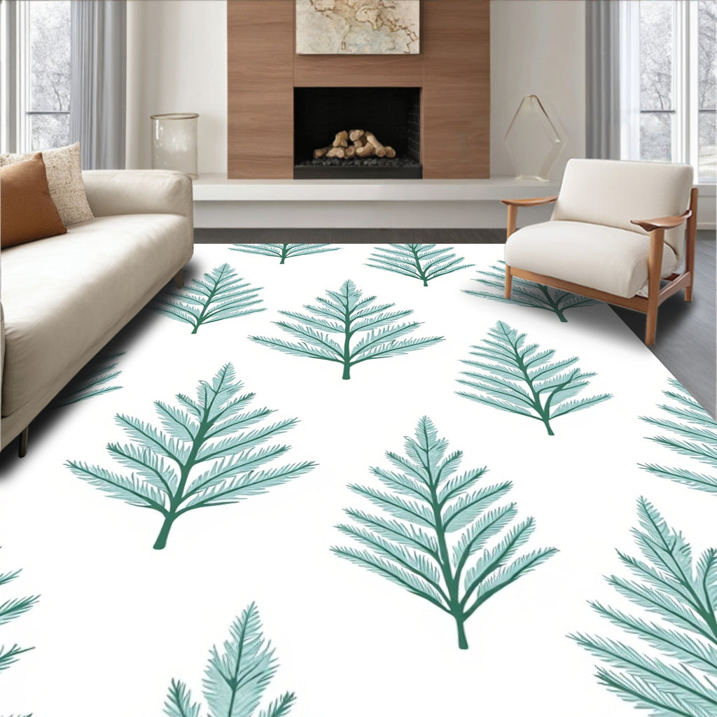 Teal Evergreen Fern All Over Rug
