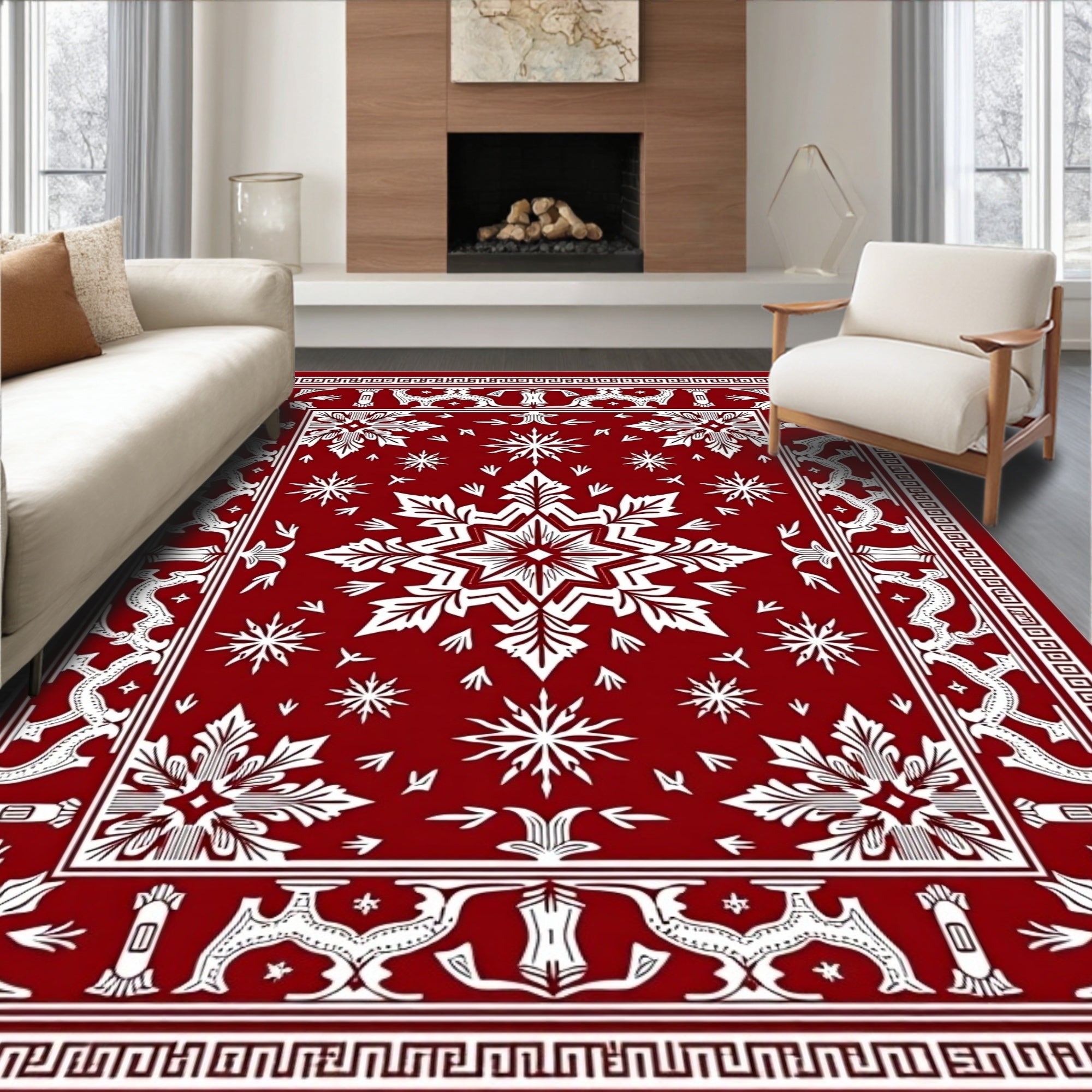 Classic Crimson Starburst Floral Rug