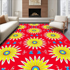 Bold Yellow Sunburst Flower Pattern Rug