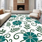 Teal Floral Vine Swirl Pattern Rug