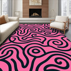 Bold Black Swirl Abstract Pink Rug
