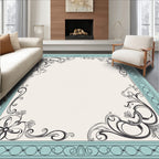 Ornate Floral Swirls Teal Border Rug