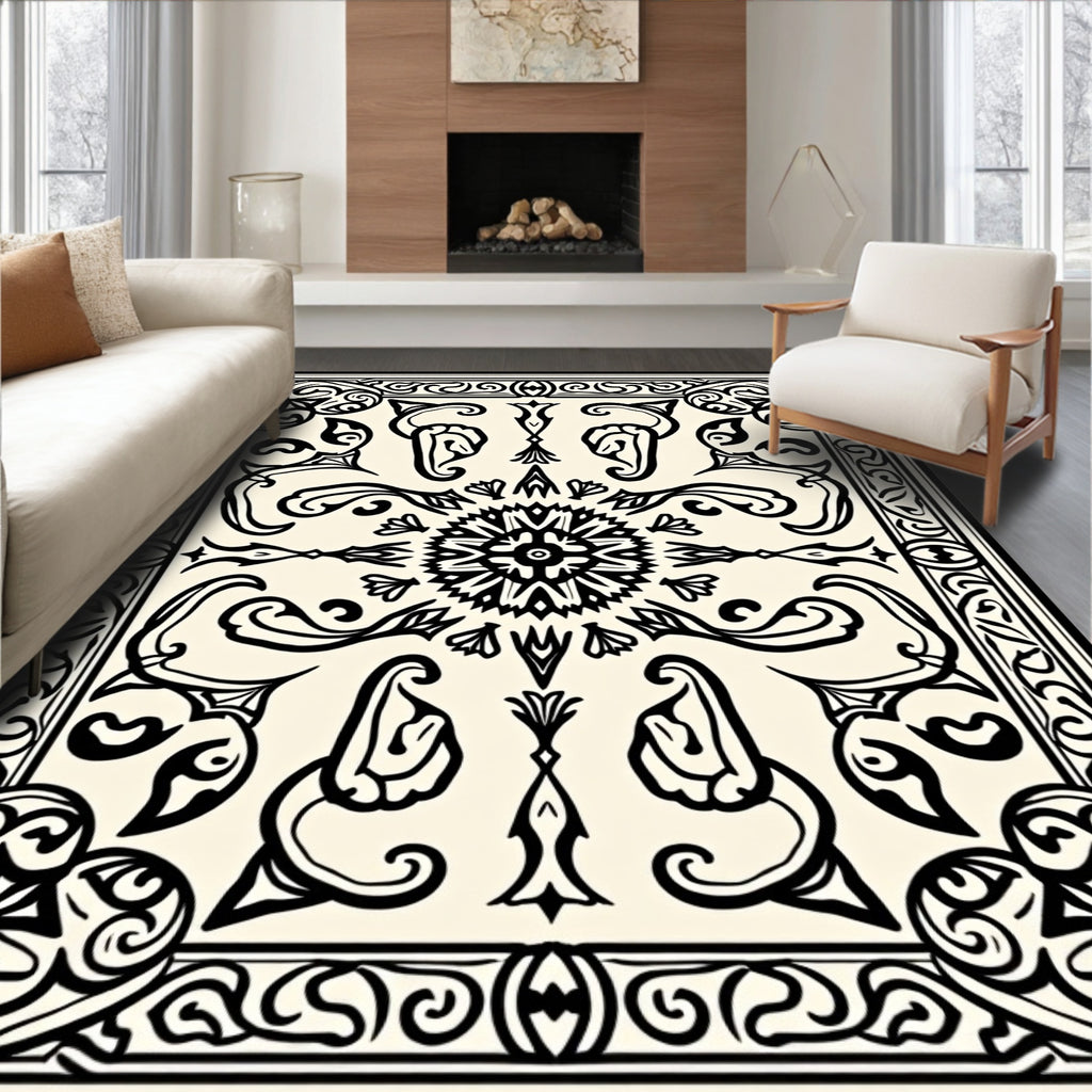 Contrasting Floral Scrollwork Design Rug