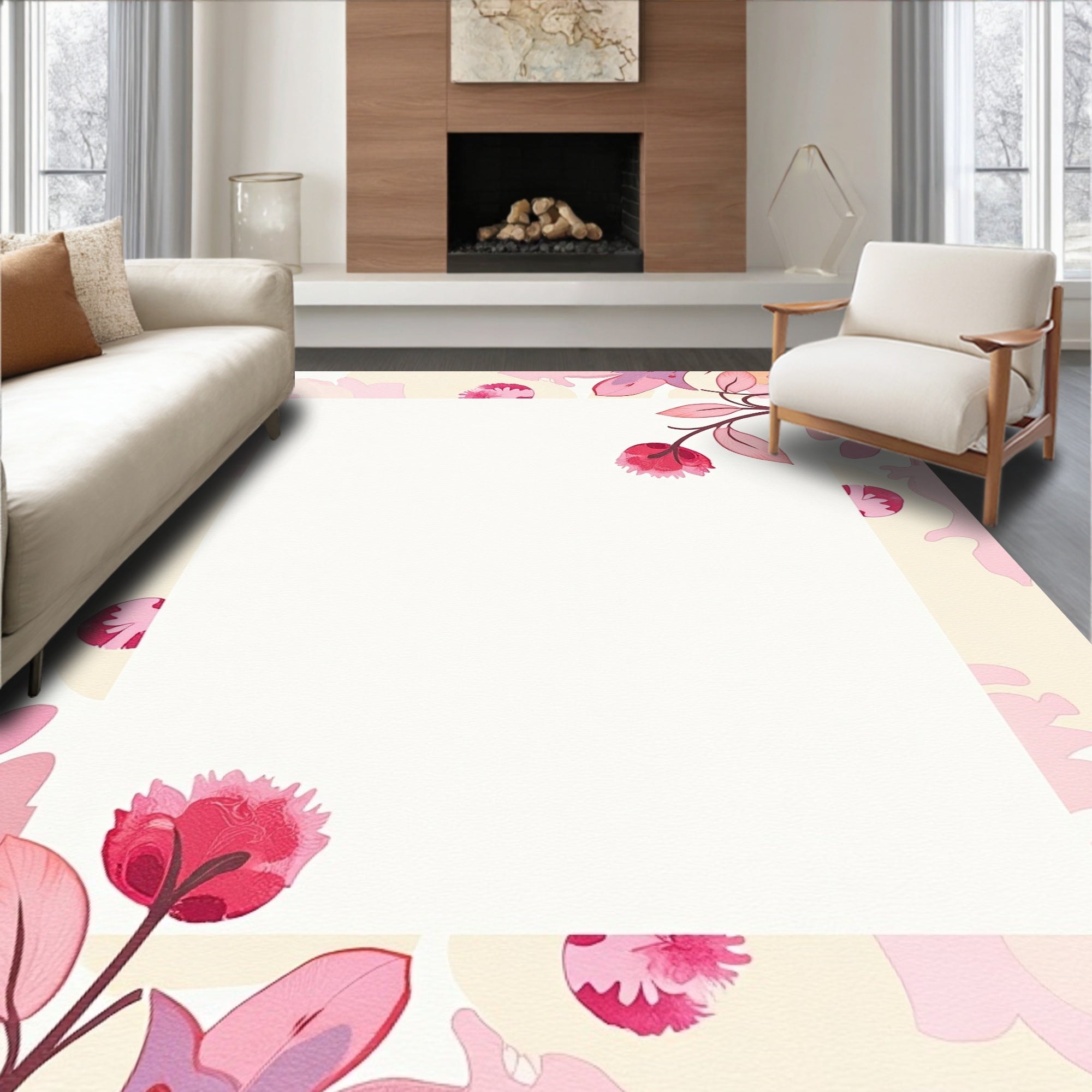 Painterly Floral Abstract Pink Rug