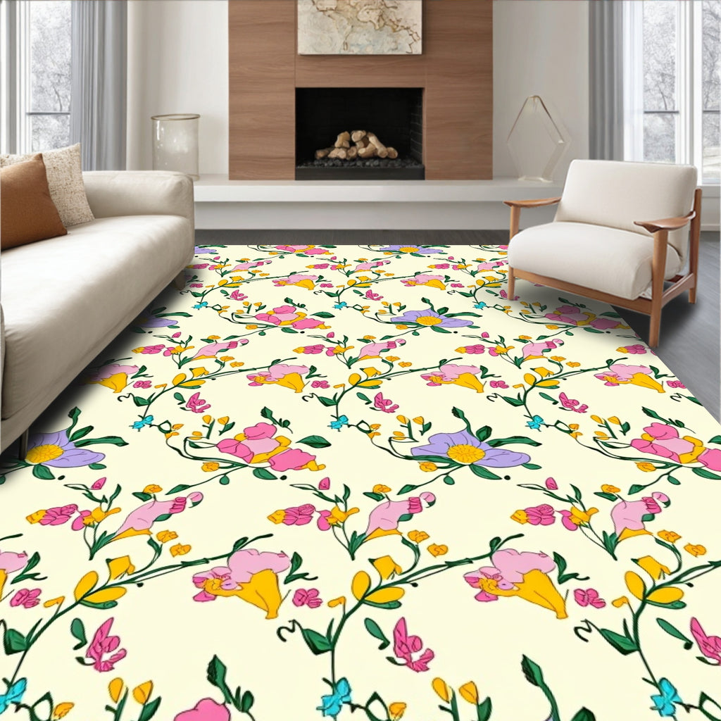 Whimsical Floral Vine Pattern Rug