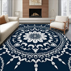 Dark Blue Intricate Floral Mandala Design Rug
