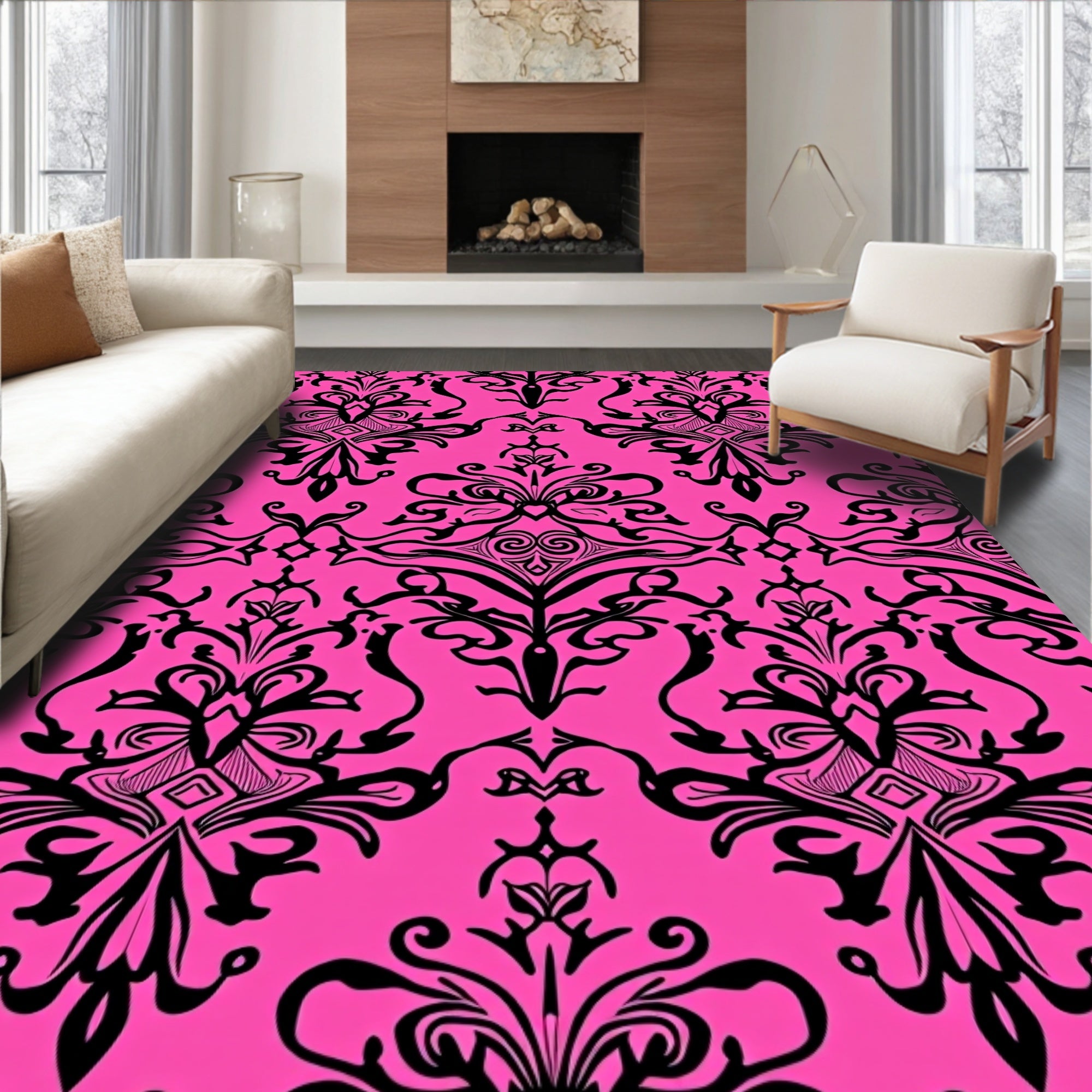 Bold Floral Damask Pattern Rug